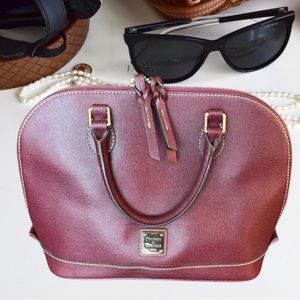 Dooney & Bourke Saffiano Leather Darcy Satchel Handbag Cranberry